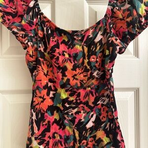 Guess Colorful Floral Blouse - Black, Pink, Green, Orange